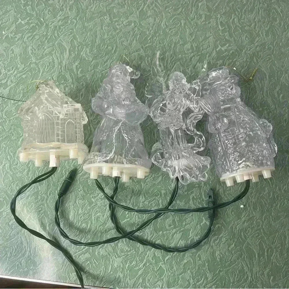 Set Of 4 Lighted Acrylic Light Up 4.5" Christmas Ornament Clear Ice Cube
